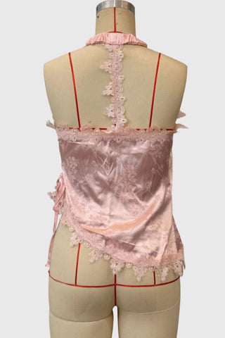 Lace Halter Tie-Front Tank