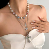 Layered Cross Heart Pendant Necklace