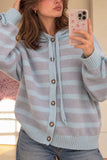 Striped Hooded Button-Front Knit Cardigan