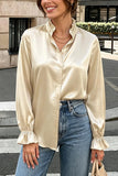 Polka Dot Ruffle Collar Bell Sleeve Blouse