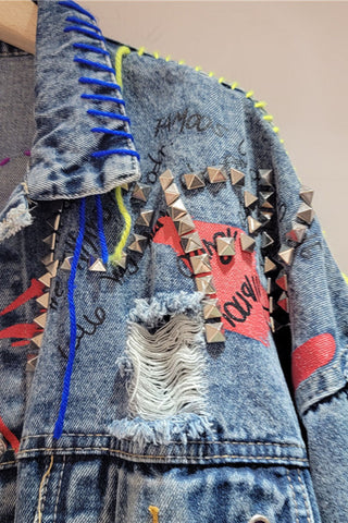 Studded Frayed Denim Jacket