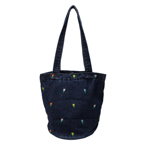 Floral Denim Tote Bag