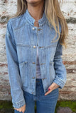 Stand-Collar Button-Front Denim Jacket