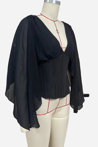 V-Neck Draped Sleeve Blouse