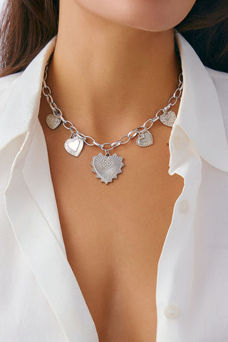Multi-Charm Heart Pendant Chain Necklace