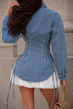 Lace-Up Side Button-Front Long Sleeve Shirt