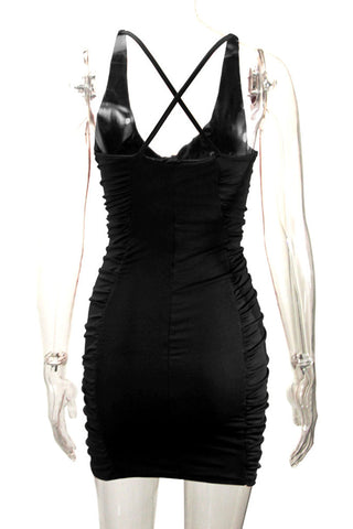 Ruched V-Neck Sleeveless Bodycon Mini Dress