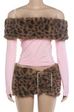 Faux Fur Off-Shoulder Mini Skirt Set