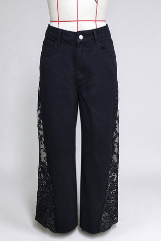 Sheer Lace Side Panel Baggy Jeans