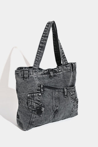 Patchwork Pocket Denim Tote Bag