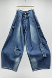 Zipper Detail Wide Leg Jeans
