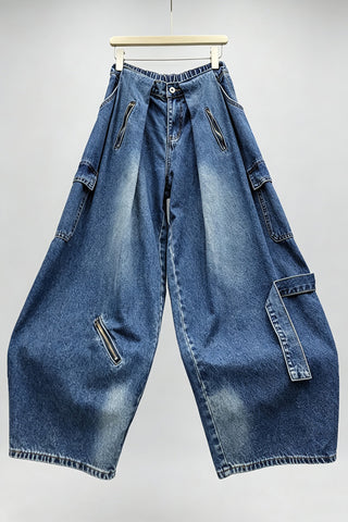 Zipper Detail Wide Leg Jeans