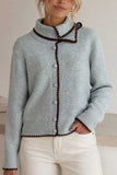 Scallop Trim Mock Neck Button Cardigan