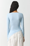 Ruched Long Sleeve Lace Trim Top