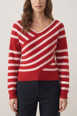 Striped Asymmetric Off-Shoulder Sweater
