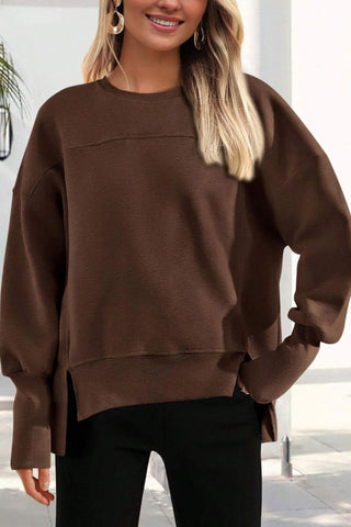 Crew Neck Side Slit Sweatshirt