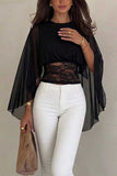Sheer Bell Sleeve Lace Waist Blouse