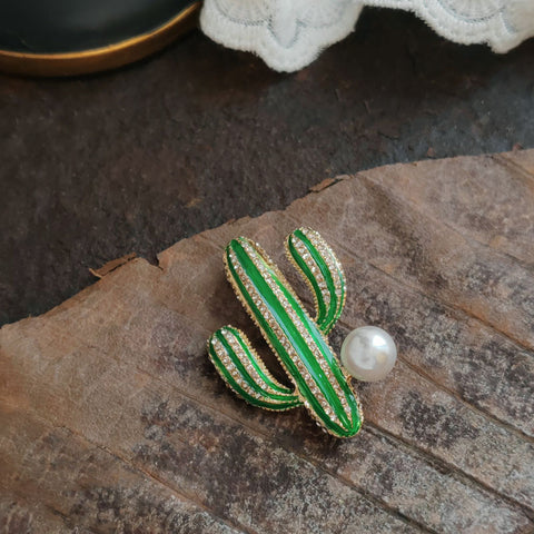 Floral Pearl Enamel Brooch