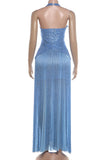 Sequin Halter Fringe Maxi Casual Dress