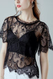 Sheer Floral Lace Flutter Sleeve T-Shirt