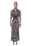 Zebra Halter Cutout Maxi Skirt Set