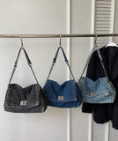 Denim Slouchy Contrast Stitching Chain Bag