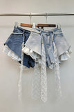 Pearl Belt Ruffle Denim Shorts