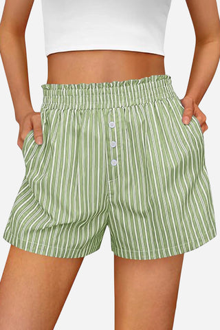 Striped Button-Front Casual Shorts