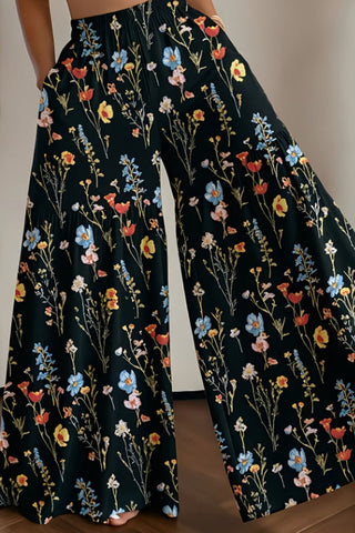 Floral Print Tiered Wide-Leg Pants