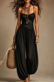 Lace Bodice Drawstring Balloon Leg Jumpsuit