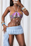 Beaded Fringe Halter Crop Top