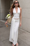 Halter Neck Draped Two Piece Set