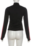 Striped Sleeve Frog Closure Zip Jacket