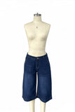 Wide-Leg Contrast Stitch Capri Jeans