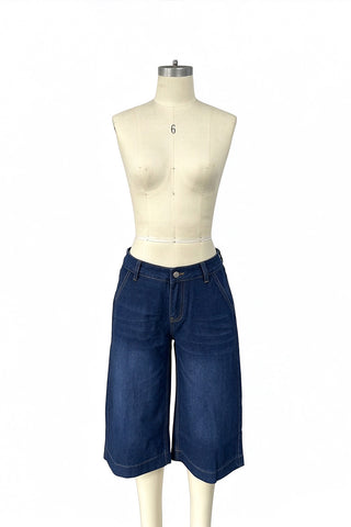 Wide-Leg Contrast Stitch Capri Jeans