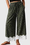Leopard Print Lace Hem Wide-Leg Casual Pants