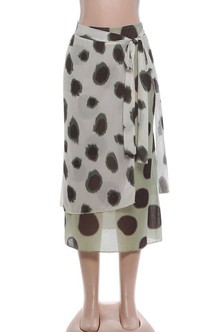 Polka Dot Ruffle Wrap Midi Skirt