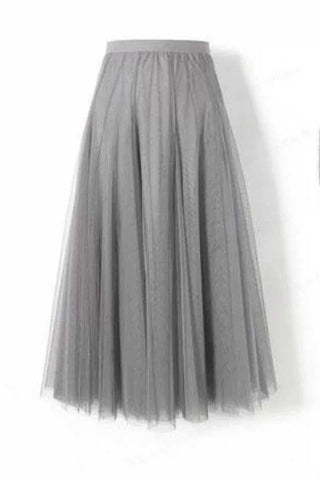 Sheer Tulle High-Waist A-Line Midi Skirt