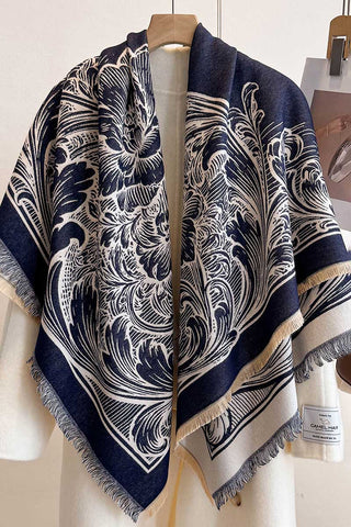 Floral Print Fringed Wrap Scarf