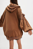 Tie-Sleeve Puff Zip-Up Hoodie