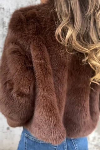 Faux Fur Zip-Front Collared Coat