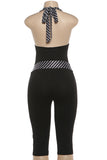 Striped Halter Tie-Waist Capri Jumpsuit