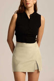 High-Waist Front Slit Mini Skirt