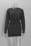 V-Neck Button-Front Knit Skirt Set