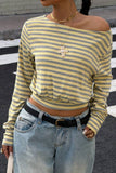 Off-Shoulder Long Sleeve Striped Top