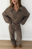 Striped Long Sleeve Collared Loungewear Set