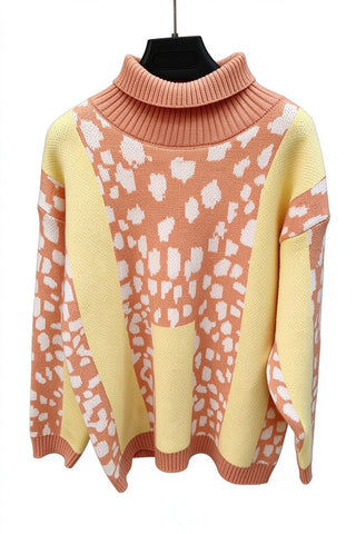Leopard Print Turtleneck Knit Sweater