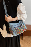 Tasselled Patchwork Drawstring Hobo Bag