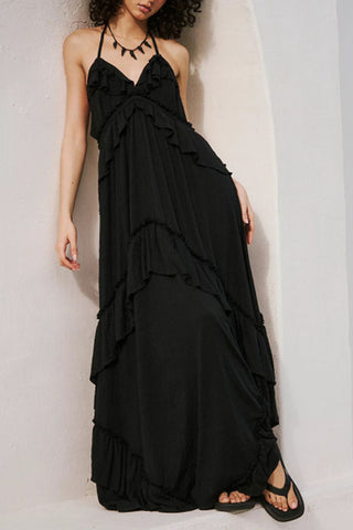 Ruffle Tiered Halter Maxi Casual Dress