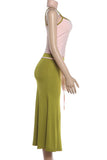 Contrast Trim Cami and Drawstring Midi Skirt Set